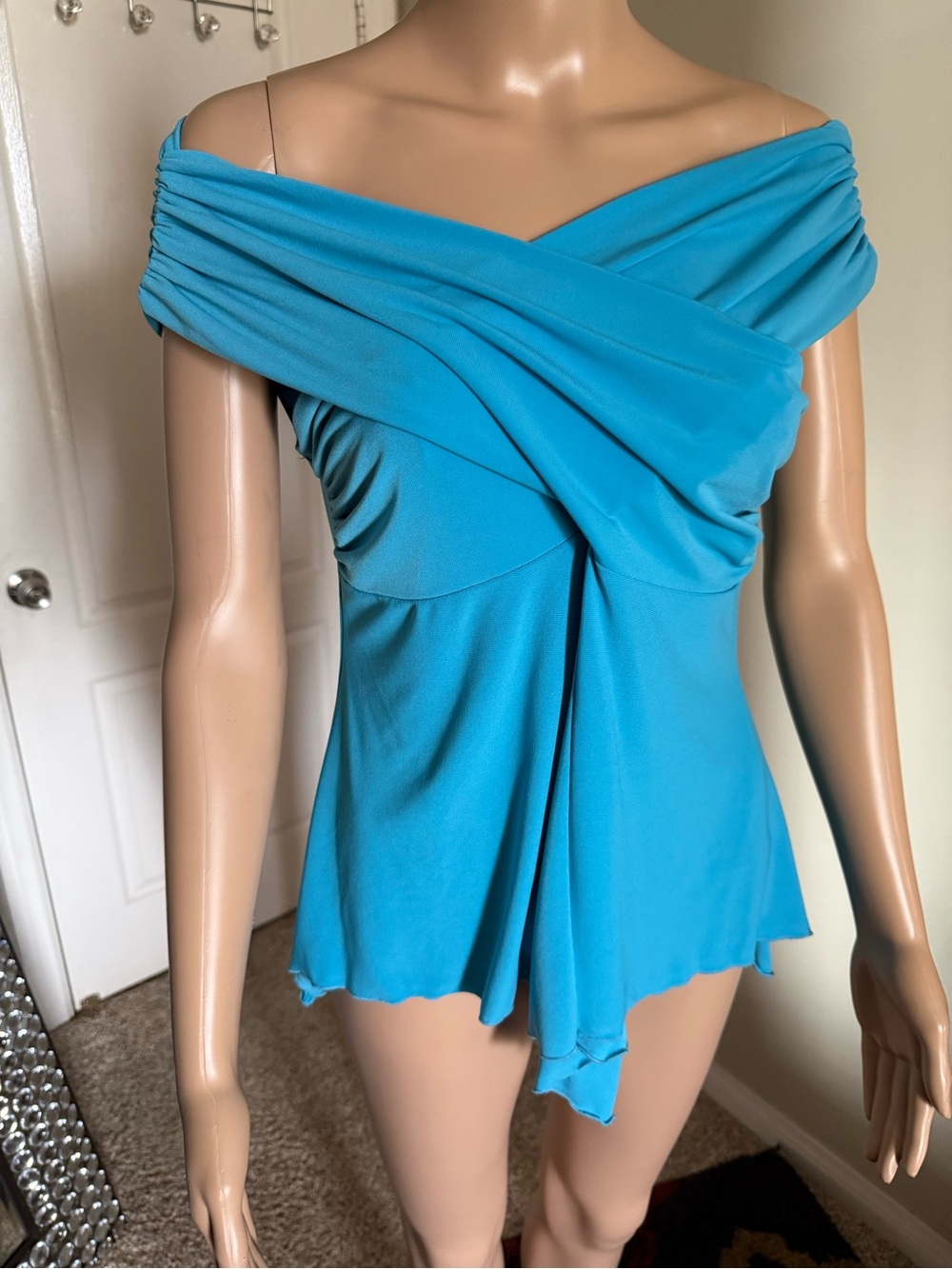 Umgee Off-Shoulder Draped Tunic Top in Turquoise Blue